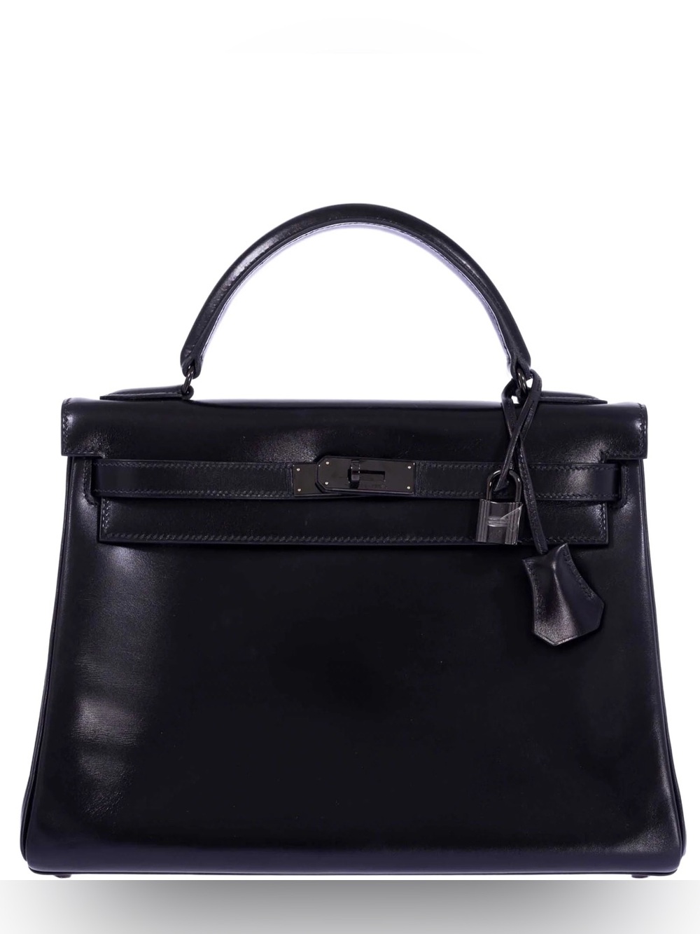 IMPORTED CALFSKIN BOX LEATHER SO BLACK KELLY 32 RVD WORK BAG SHINY sellier